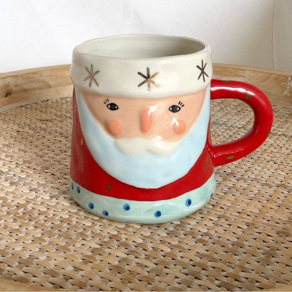 Anthropologie Christmas Holiday Santa Claus Ceramic Mug